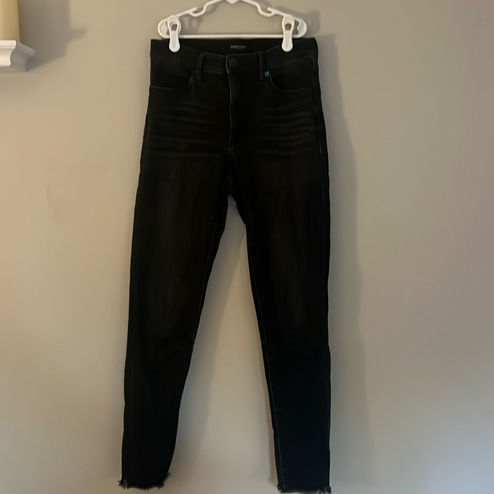 banana republic black skinny jeans with frayed ankles
